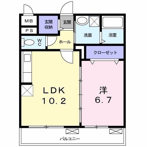 ハーヴェストIII(1LDK/2階)の間取り写真