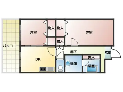 アドラブール古川橋(2DK/2階)の間取り写真