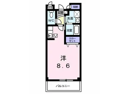 プラティークレーブIII(ワンルーム/1階)の間取り写真