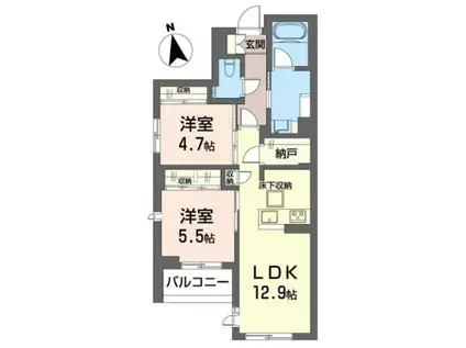 フェール シュヴァル(2LDK/1階)の間取り写真