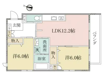 ヘーベルヴィレッジ湘南台4丁目サニーヒルズ湘南(2LDK/2階)の間取り写真