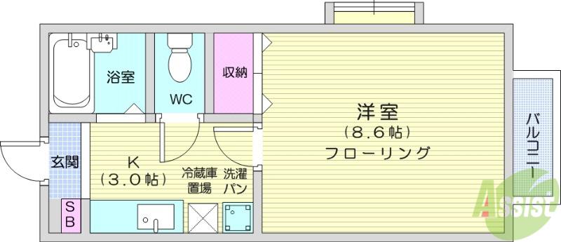 メモリーハウス南仙台(1K/1階)の間取り写真