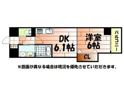 THE SQUARE SUITE RESIDENCE ザ スクエア(1DK/2階)の間取り写真