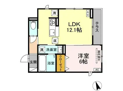 ボヌールK(1LDK/1階)の間取り写真