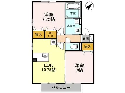 ウィルモア・ロッシェB棟(2LDK/2階)の間取り写真