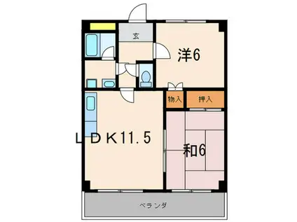 ファミリーハイツ徳井(2LDK/5階)の間取り写真