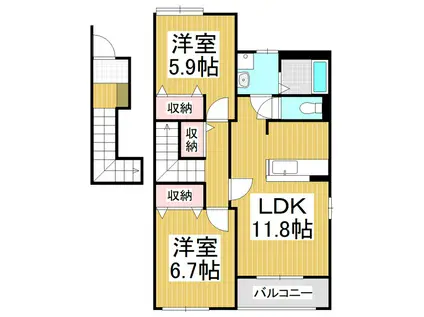 アシューレ(2LDK/2階)の間取り写真