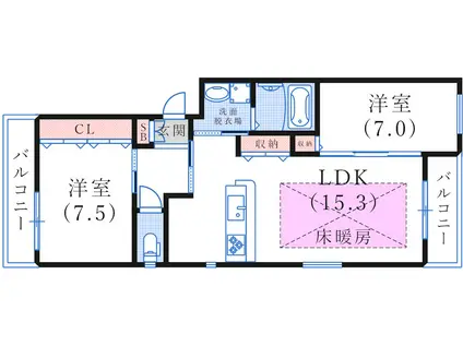 ラ・メゾン ルミール(2LDK/1階)の間取り写真