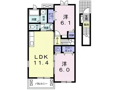 グリーンハイツ鷹取II(2LDK/2階)の間取り写真
