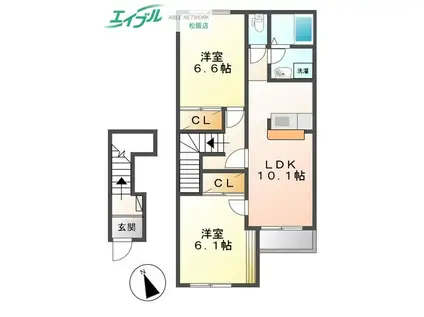 オルテンシア アソ(2LDK/2階)の間取り写真