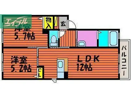 カーサ メデーヌ(2LDK/2階)の間取り写真