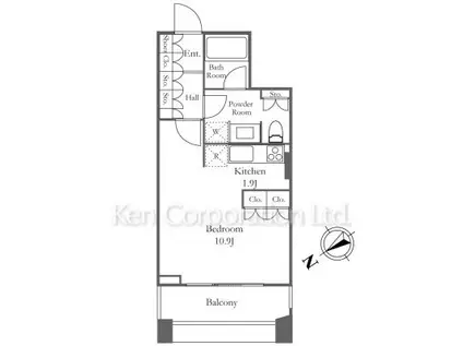中目黒アトラスタワー(1K/28階)の間取り写真