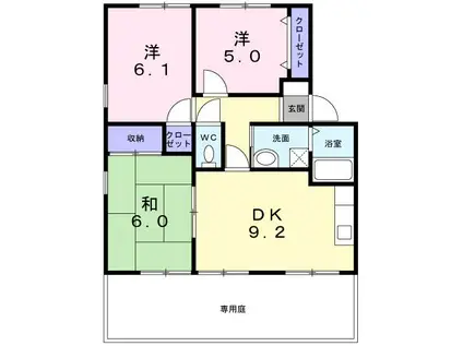 FO.トロワ木太B(3DK/1階)の間取り写真