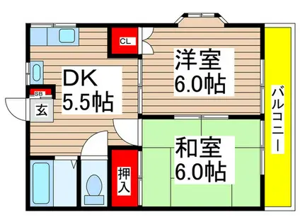 トレボーンミモミII(2DK/1階)の間取り写真