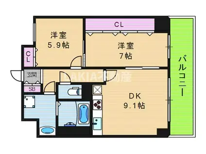 グランデュール林寺(2DK/5階)の間取り写真