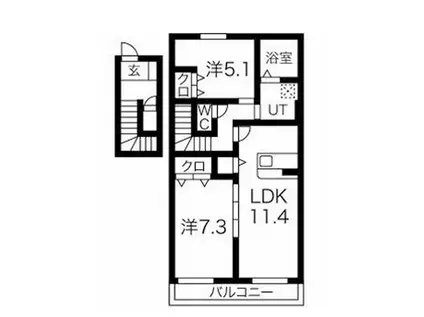 フロンティアハイムIII棟(2LDK/2階)の間取り写真