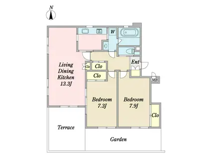 アクアセレス(2LDK/1階)の間取り写真