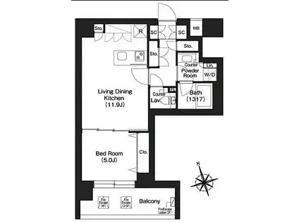 RUHE東大泉(1LDK/4階)の間取り写真