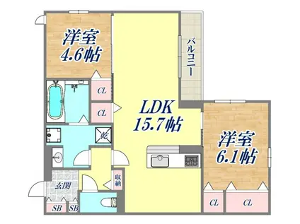 クラシスト甲子園一番町(2LDK/3階)の間取り写真
