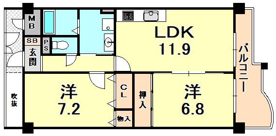 KDXレジデンス夙川ヒルズ 1番館(2LDK/4階)の間取り写真