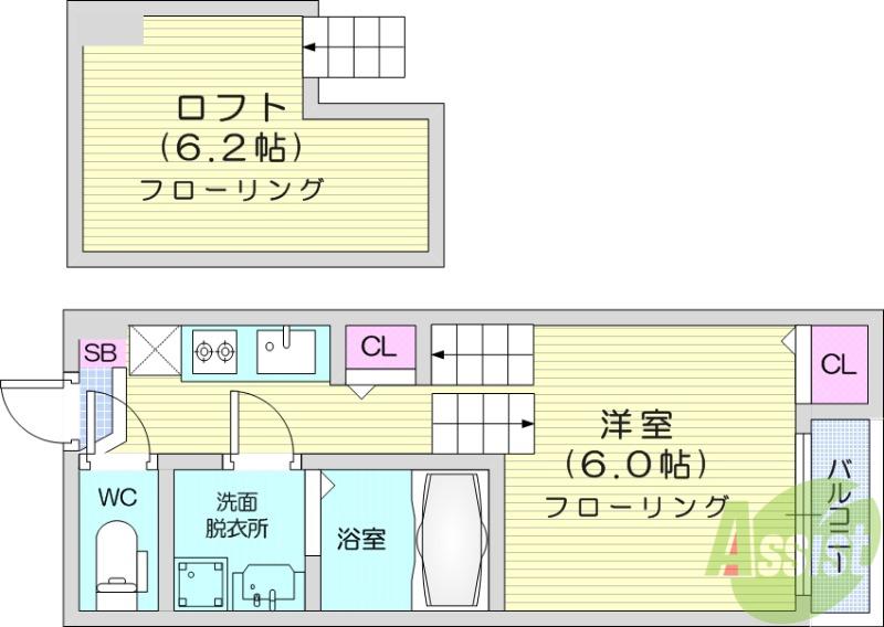 フィーロ(1K/1階)の間取り写真