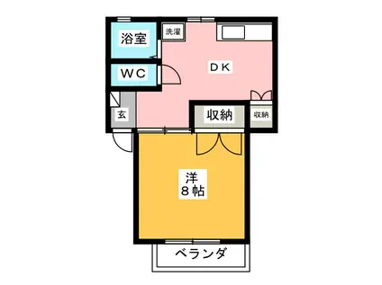 ポンドバレー B(1DK/2階)の間取り写真
