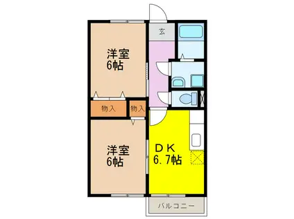 グリーンアレイ(2DK/2階)の間取り写真