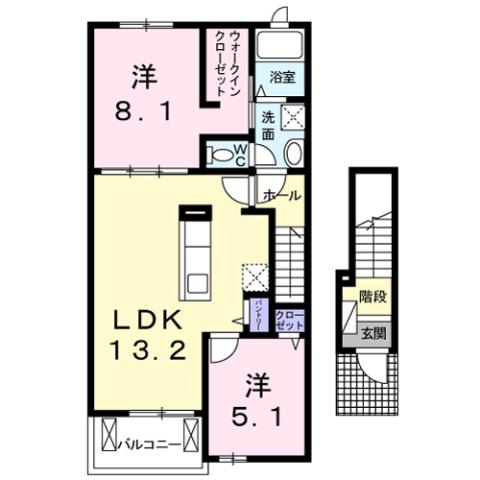 JR予讃線 宇多津駅 徒歩20分 2階建 築13年(2LDK/2階)の間取り写真