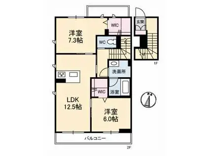 シャーメゾン・ファンスタ(2LDK/2階)の間取り写真