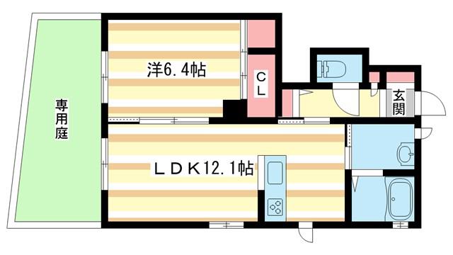 プレミールKIKI B棟(1LDK/1階)の間取り写真