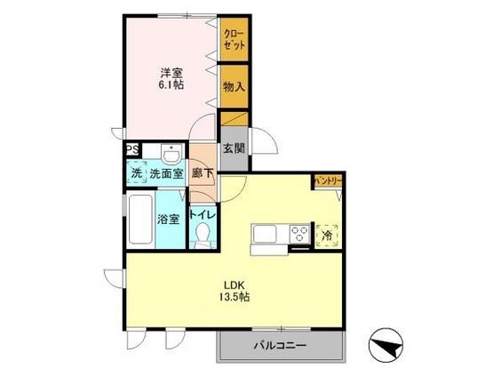 翡翠館Ⅱ(1LDK/2階)の間取り写真