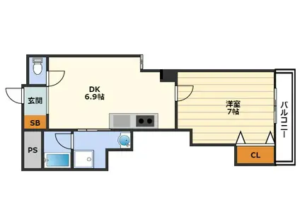 クレイルタワー(1DK/12階)の間取り写真