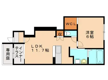 リバーサイドコート 御開(1LDK/1階)の間取り写真