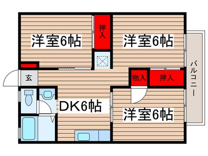 ネオシティ中島A(3DK/1階)の間取り写真
