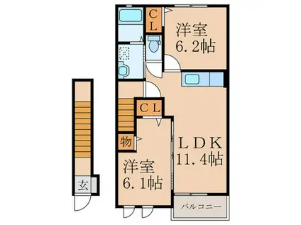 ベルコロレIII B(2LDK/2階)の間取り写真