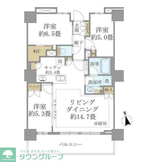 BRILLIA TOWER聖蹟桜ヶ丘(3LDK/15階)の間取り写真