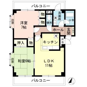 イデアルTI(2LDK/3階)の間取り写真