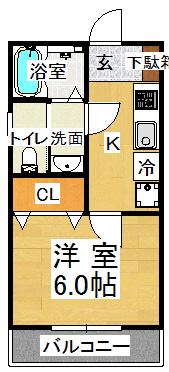 ラメール霞ヶ丘(1K/1階)の間取り写真