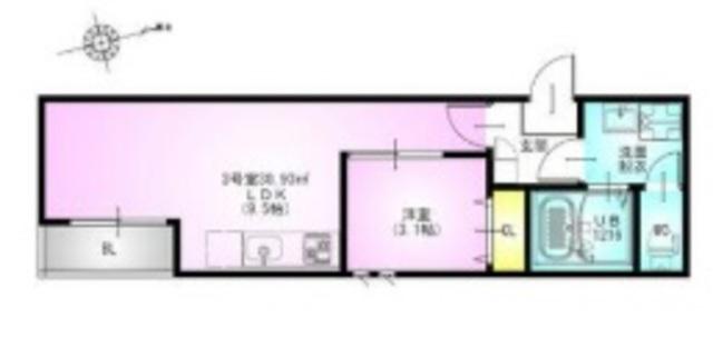 GRANDTIC 原木中山(1LDK/1階)の間取り写真