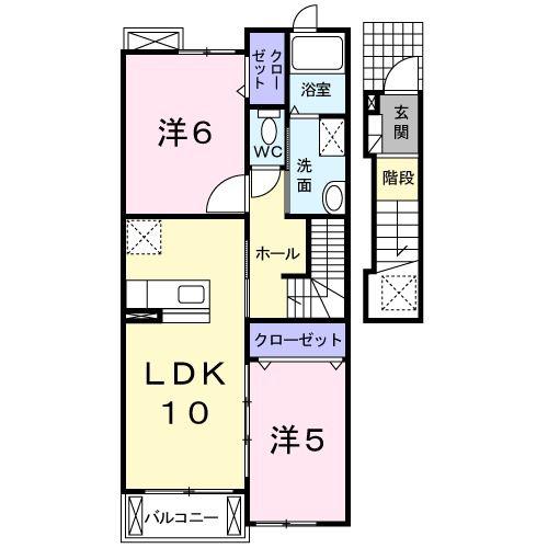 フォンテーヌ小倉C(2LDK/2階)の間取り写真