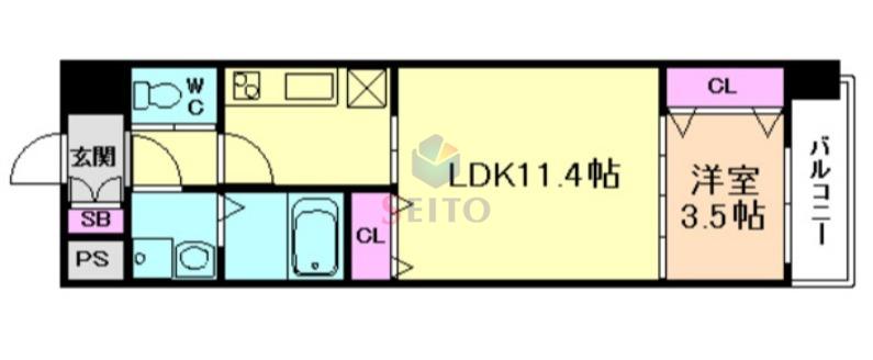 フレンシアノイエ江坂(1LDK/8階)の間取り写真