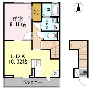 ウィスタリア 7(1LDK/2階)の間取り写真