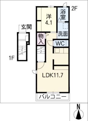 エバーグリーンC(1LDK/2階)の間取り写真