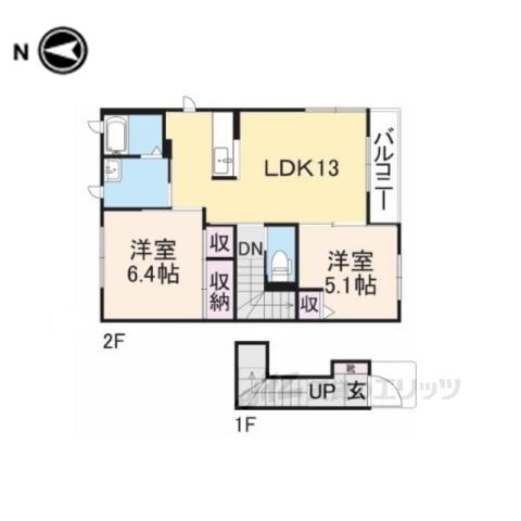 オークヴィレッジD(2LDK/2階)の間取り写真