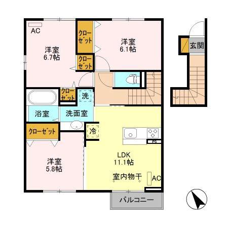 シャルムコートC(3LDK/2階)の間取り写真