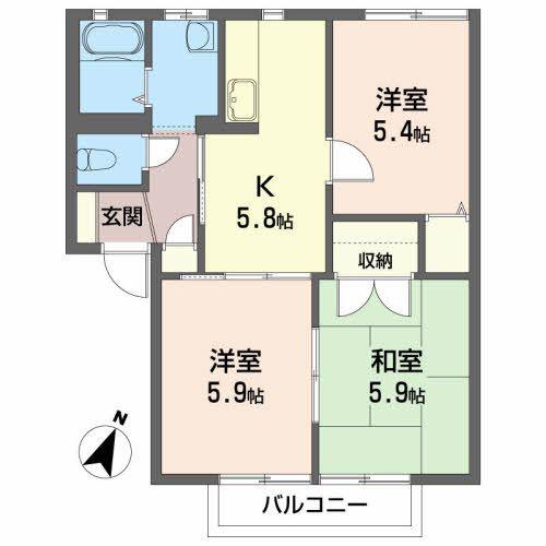 ヴィラエール(3K/2階)の間取り写真