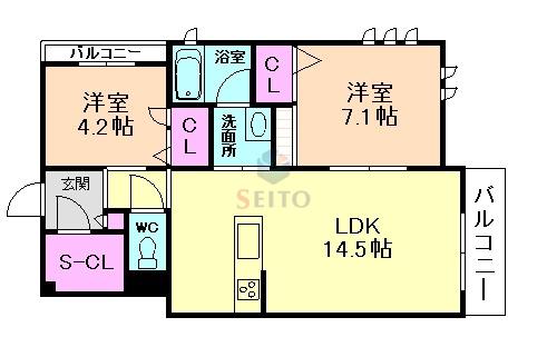 シャーメゾン クレスト(2LDK/2階)の間取り写真
