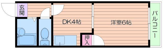 プレステル桑津(1DK/4階)の間取り写真