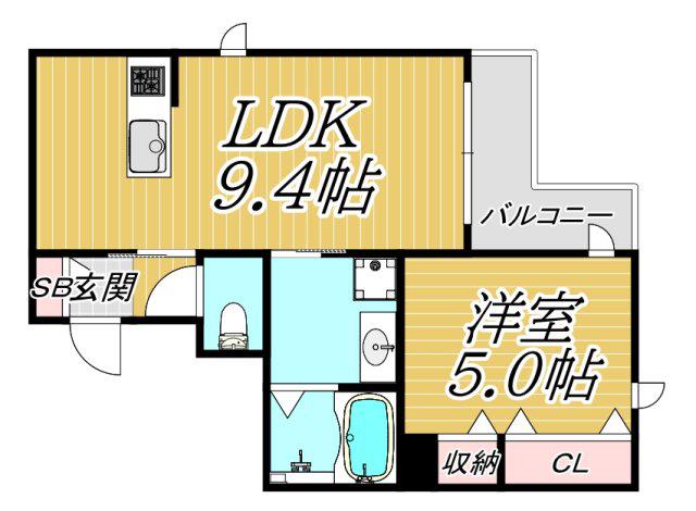 プラフロール武庫之荘(1LDK/2階)の間取り写真