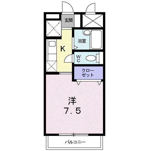 BLUE・SKY鴻川(1K/2階)の間取り写真